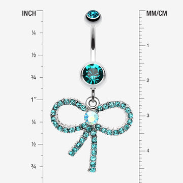 Detail View 1 of Sparkling Ribbon Dangle Belly Ring-Teal